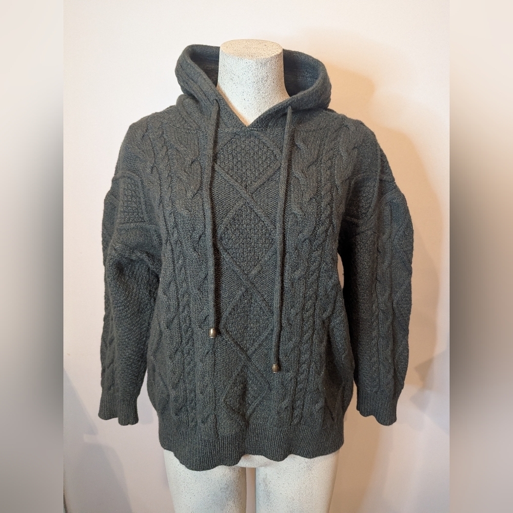 Blarney Woolen Mills Aran hooded Merino Wool Sweater, Green Women's Size L